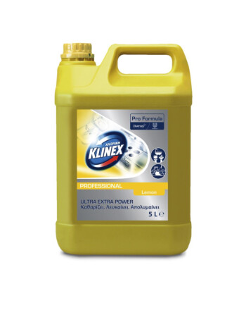 Klinex Ultra Extra Power παχύρευστη χλωρίνη με άρωμα λεμόνι και έγκριση ΕΟΦ 5L