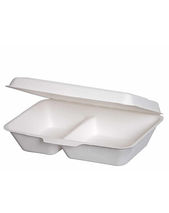 Σκεύος φαγητού 2 θέσεων bagasse ορθογώνιο λευκό 750ml 50τεμ