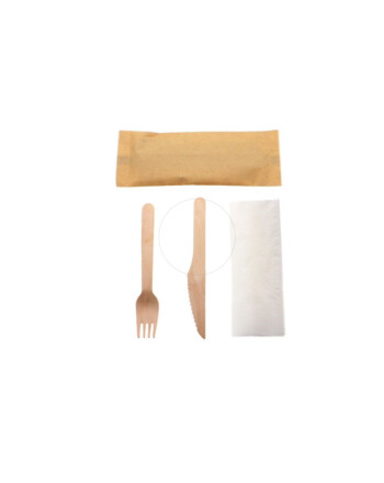 Κουβέρ πιρούνι, μαχαίρι, χαρτοπετσέτα ξύλινο 16cm 1000τεμ σε χάρτινο περιτύλιγμα