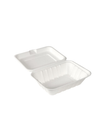 Biopak Clamshell κουτί φαγητού bagasse με καπάκι λευκό 530ml 50τεμ