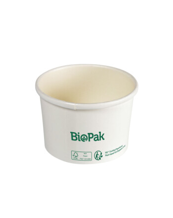 Biopak Ronda ecoecho® σκεύος φαγητού λευκό στρογγυλό από χαρτόνι με επίστρωση βιοπλαστικού 240ml 9x9x32cm 25τεμ