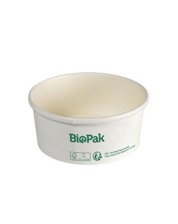 Biopak Ronda ecoecho® σκεύος φαγητού λευκό στρογγυλό από χαρτόνι με επίστρωση βιοπλαστικού 350ml 11,7x11,7x25,5cm 35τεμ
