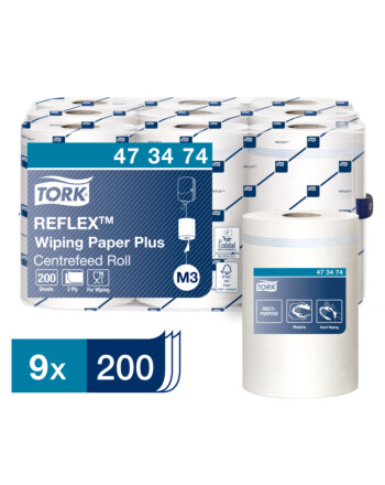 Tork® Reflex™ Wiping Paper Plus Mini ρολό centerfeed λευκό 2φυλλο 67m