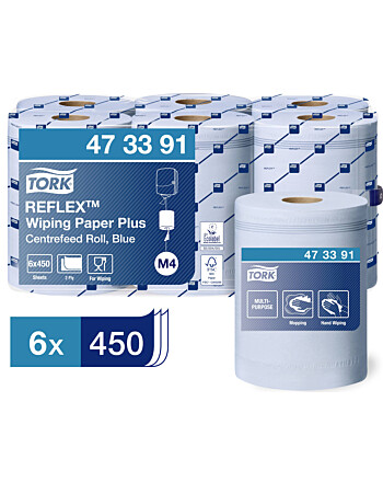 Tork® Reflex™ Wiping Paper Plus ρολό centerfeed μπλε 2φυλλο 150,8m