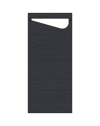 Duni Sacchetto® θήκη μαχαιροπίρουνου μαύρη με χαρτοπετσέτα λευκή 1/12 8,5x19cm100τεμ