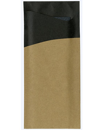 Duni Sacchetto® θήκη μαχαιροπίρουνου μαύρη με χαρτοπετσέτα καφέ 1/12 8,5x19cm 100τεμ