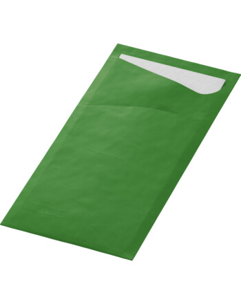 Duni Sacchetto® Leaf Green θήκη μαχαιροπίρουνου λαδί με χαρτοπετσέτα λευκή 1/12 8,5x19cm 100τεμ
