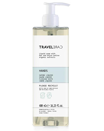 Gfl Travelcare Essentials υγρό σαπούνι χεριών σε επαναγεμιζόμενη φιάλη με αντλία 480ml