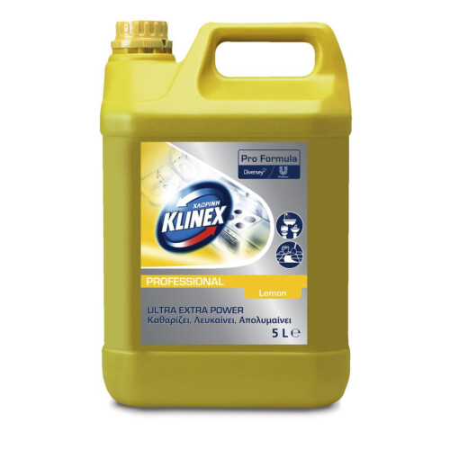 Klinex Ultra Extra Power παχύρευστη χλωρίνη με άρωμα λεμόνι και έγκριση ΕΟΦ 5L