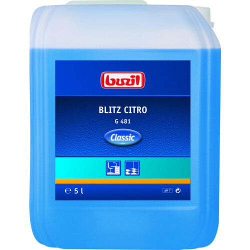 Buzil Blitz Citro G481 υγρό καθαριστικό γενικής χρήσης με αλκοόλη με άρωμα κίτρου με αλκοόλη 5L
