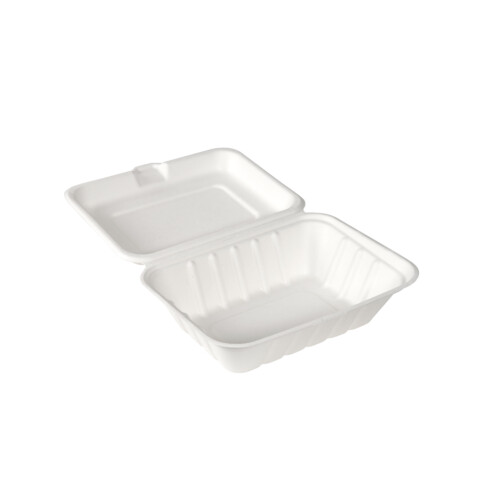 Biopak Clamshell κουτί φαγητού bagasse με καπάκι λευκό 530ml 50τεμ