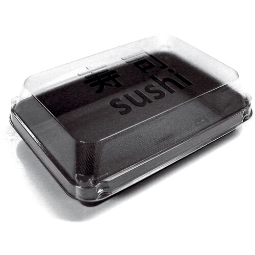Duni σκεύος φαγητού για sushi από PS ορθογώνιο μαύρο με διάφανο καπάκι 18,5x13,4x5,4cm 500ml 200τεμ