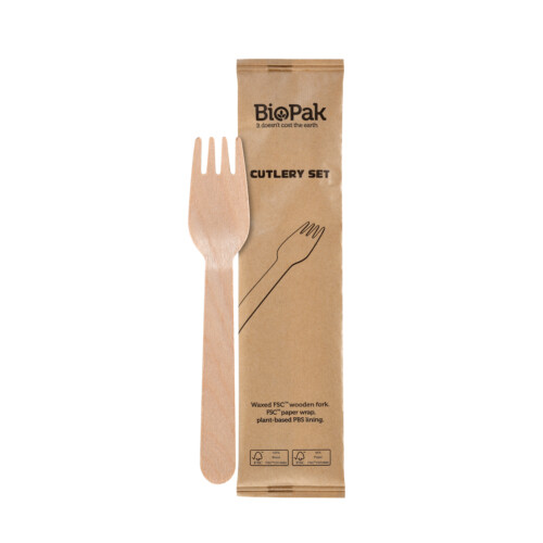 Biopak Petit πιρούνι ξύλινο waxed 16cm σε χάρτινη συσκευασία
