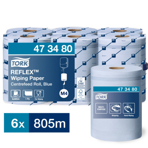 Tork® Reflex™ Wiping Paper ρολό centerfeed μπλε 1φυλλο 269,7m