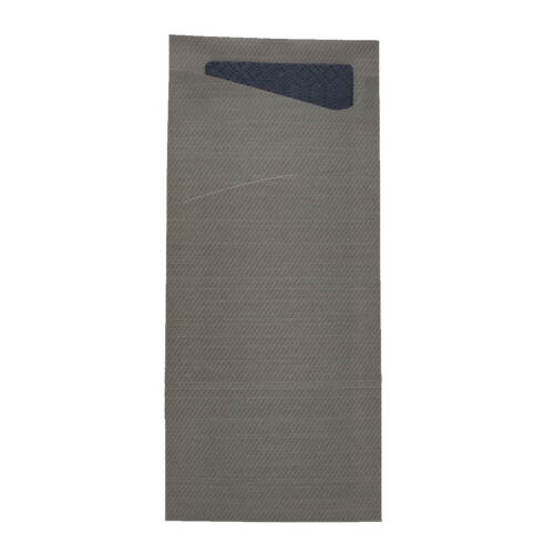 Duni Sacchetto® θήκη μαχαιροπίρουνου γκρι με χαρτοπετσέτα μαύρη 1/12 8,5x19cm 100τεμ