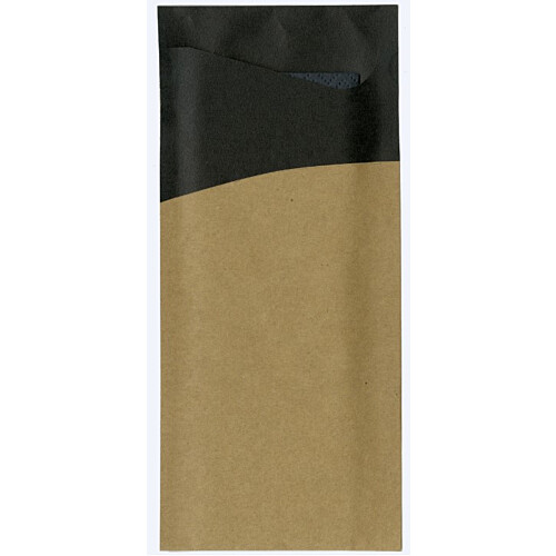 Duni Sacchetto® θήκη μαχαιροπίρουνου μαύρη με χαρτοπετσέτα καφέ 1/12 8,5x19cm 100τεμ