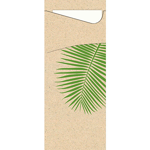 Duni Sacchetto® Leaf θήκη μαχαιροπίρουνου με σχέδιο με χαρτοπετσέτα λευκή 1/12 8,5x19cm 100τεμ